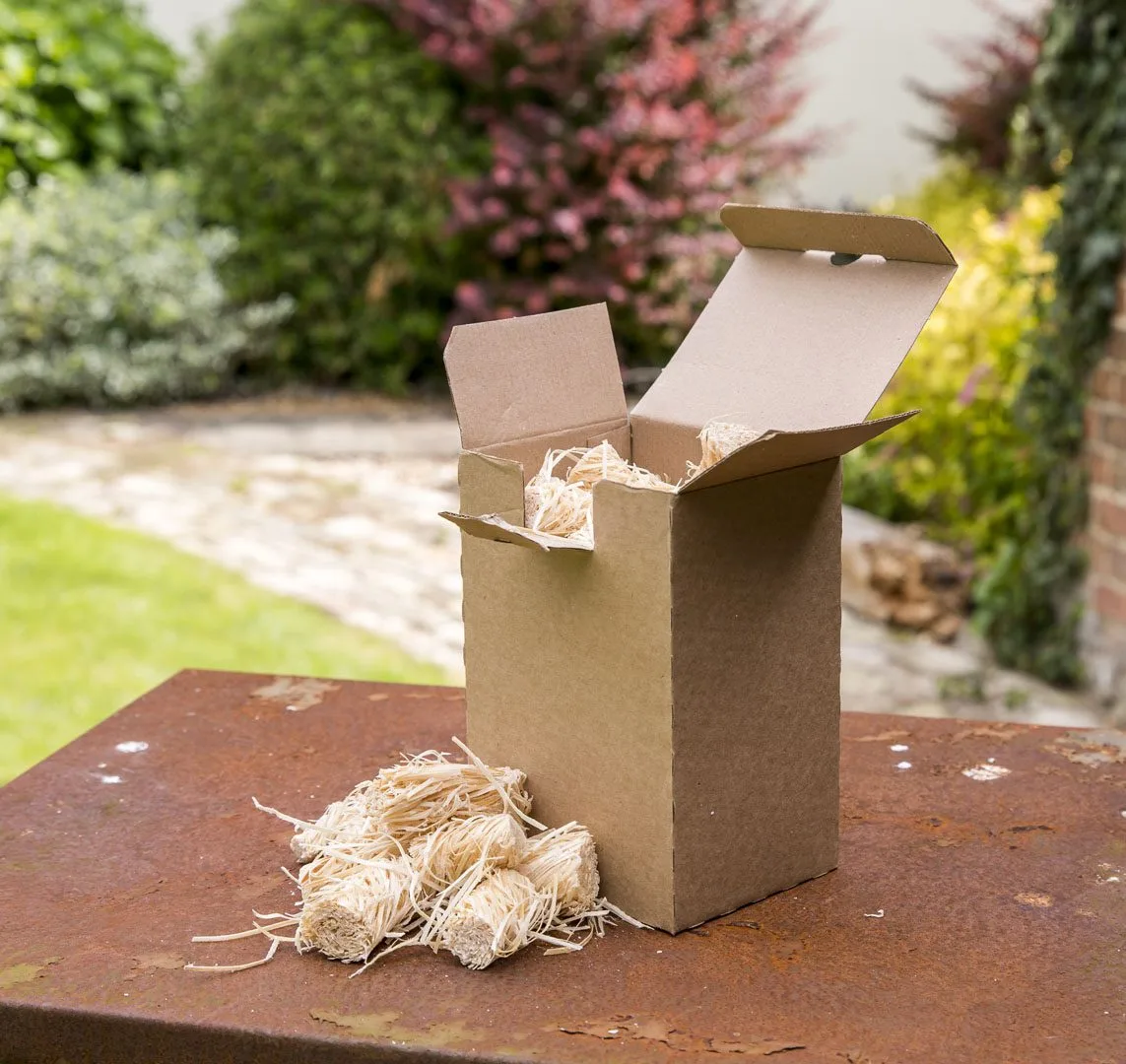 50 wood wool firelighters in a cardboard box