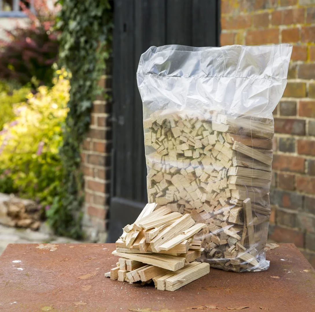 a plastic bag of kindling