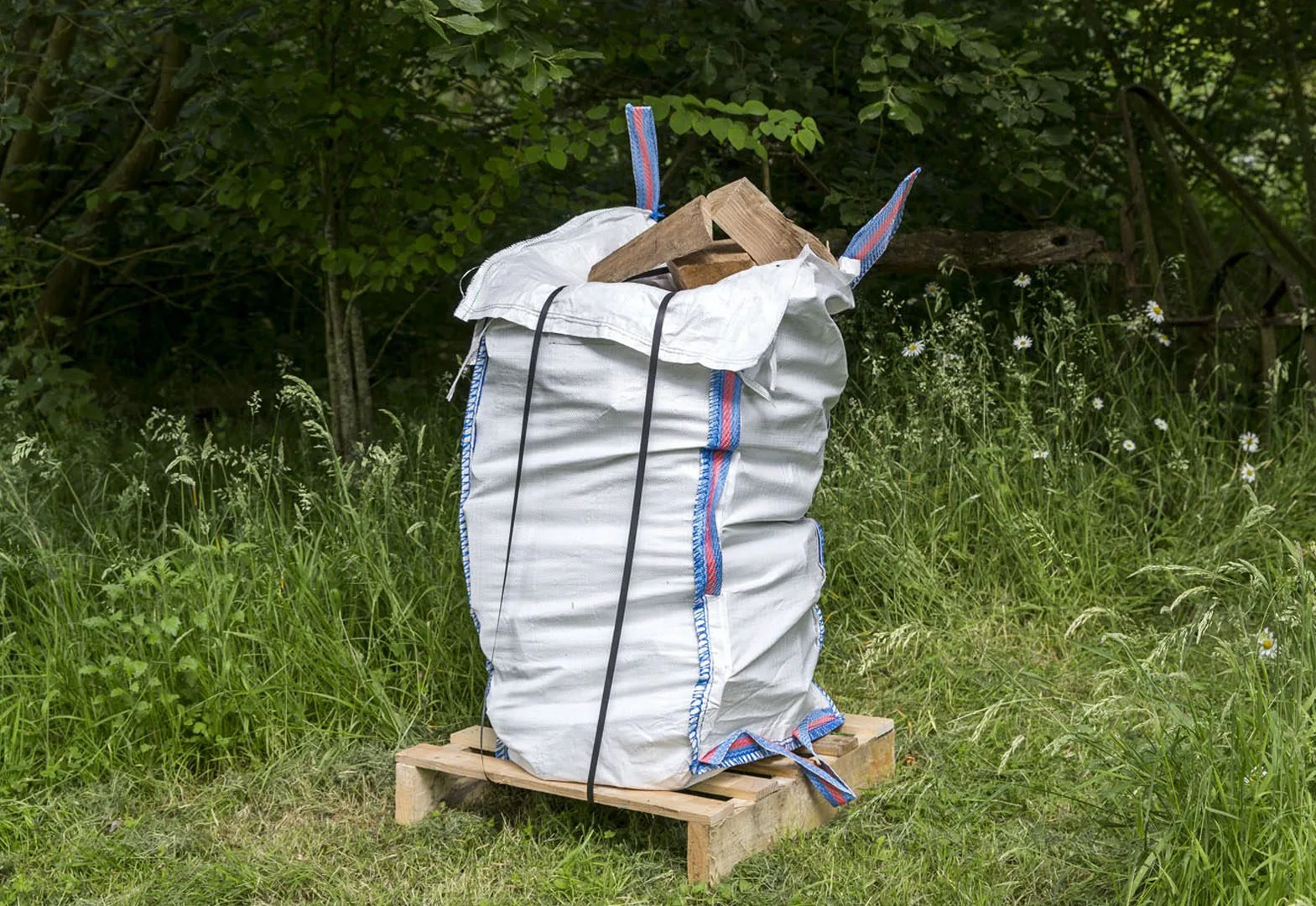 premium quality ash firewood logs in a barrow sack