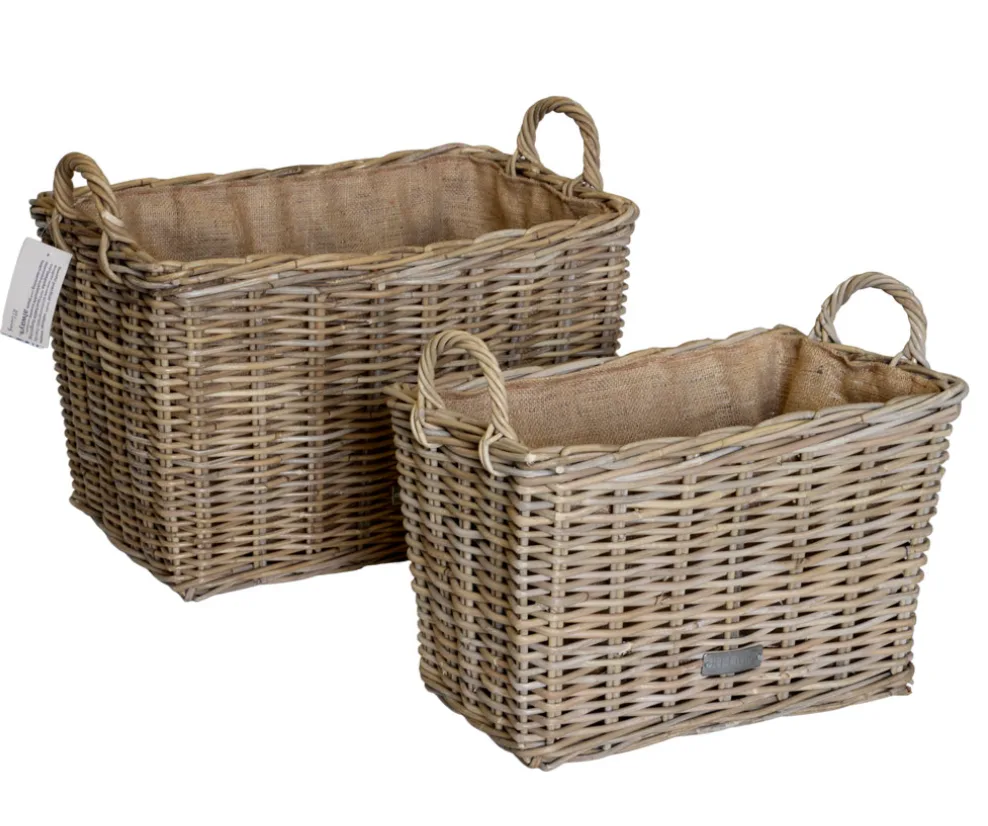 Rectangular Log Baskets- Grey Jute Lining