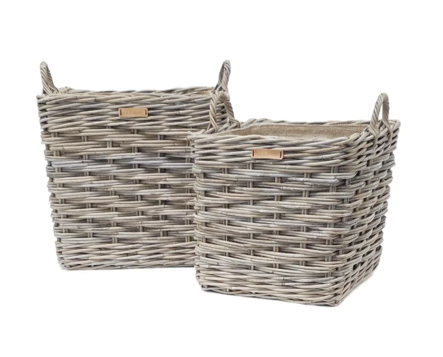 Square Log Baskets- Grey Jute Lining